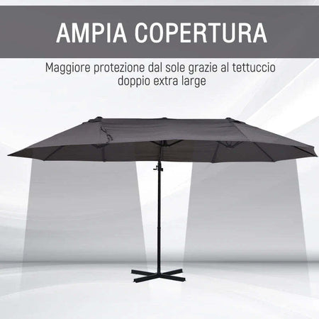 Ombrellone-Doppio-da-Giardino-in-Metallo-e-Poliestere-Anti-UV-Impermeabile,-440x270x250cm,-Grigio-84D-085GY