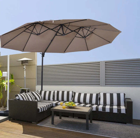 Ombrellone-Doppio-da-Giardino-in-Metallo-e-Poliestere-Anti-UV-Impermeabile,-440x270x250cm,-Marrone-84D-085BN