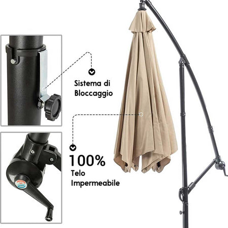 Ombrellone Giardino Decentrato 3x3 Con Pendente Palo Alluminio Gazebo Antivento Ombrelloni Trade Shop italia - Napoli, Commerciovirtuoso.it