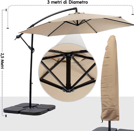 Ombrellone Giardino Decentrato 3x3 Con Pendente Palo Alluminio Gazebo Antivento Ombrelloni Trade Shop italia - Napoli, Commerciovirtuoso.it