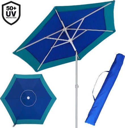 Ombrellone-Mare-Spiaggia-Giardino-Acciaio-Grande-210cm-Turchese-Blu-Con-Custodia