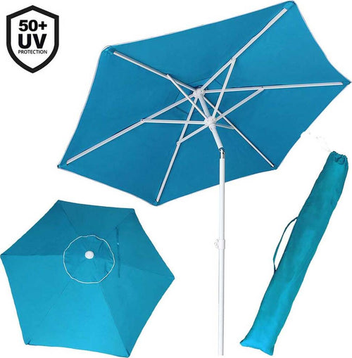 Ombrellone-Mare-Spiaggia-Giardino-Acciaio-Inox-Grande-210cm-Azzurro-con-Custodia