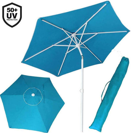 Ombrellone-Mare-Spiaggia-Giardino-Acciaio-Inox-Grande-210cm-Azzurro-con-Custodia