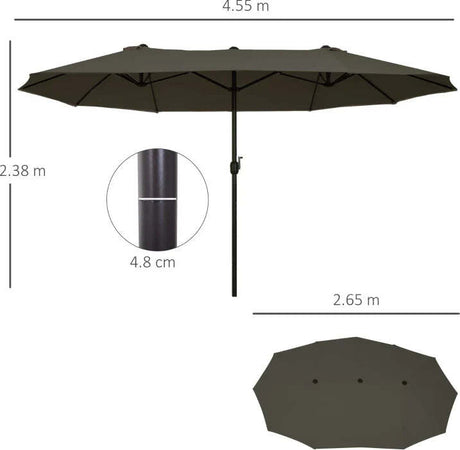 Ombrellone-Parasole-da-Giardino-Esterno-Doppio,-Ombrellone-Rettangolare-in-Tessuto-e-Poliestere,-4.6-x-2.4m,-Grigio-84D-030V01GY