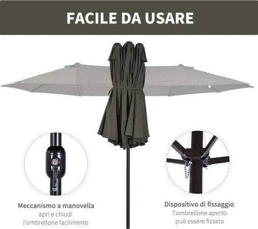 Ombrellone-Parasole-da-Giardino-Esterno-Doppio,-Ombrellone-Rettangolare-in-Tessuto-e-Poliestere,-4.6-x-2.4m,-Grigio-84D-030V01GY