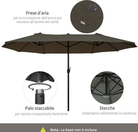 Ombrellone-Parasole-da-Giardino-Esterno-Doppio,-Ombrellone-Rettangolare-in-Tessuto-e-Poliestere,-4.6-x-2.4m,-Grigio-84D-030V01GY