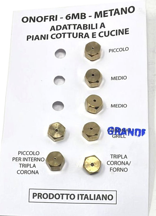 ONOFRI 7 UGELLI CUCINA PIANO COTTURA 6 FUOCHI GAS METANO - 6MB Casa e cucina/Utensili da cucina/Bruciatori da cucina Rossi Ricambi - Venetico Marina, Commerciovirtuoso.it