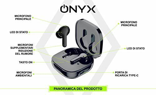 ONYX Auricolari Bluetooth wireless, 4 microfoni, controlli touch, compatibile con Android, iOS, iPhone, PC, TV, PS5 Elettronica/Cuffie auricolari e accessori/Cuffie/Cuffie In-Ear Grow Up - Casoria, Commerciovirtuoso.it