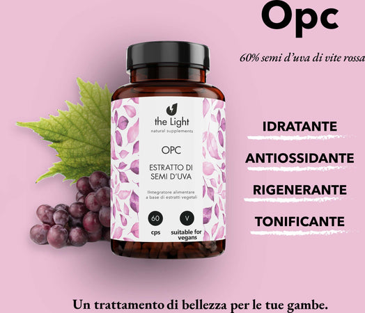 OPC Estratto Di Semi D'uva in Capsule Integratore Antiossidante Vegan Integratore Alimentare Naturale per Capillari E Circolazione Salute e cura della persona/Vitamine minerali e integratori/Antiossidanti/Polifenolo/Semi d'uva The Light Nutrition - Milano, Commerciovirtuoso.it