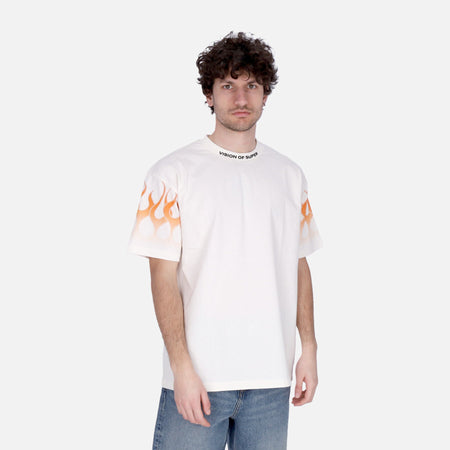 VISION OF SUPER Maglietta Uomo Flames Tee Off White/orange da uomo