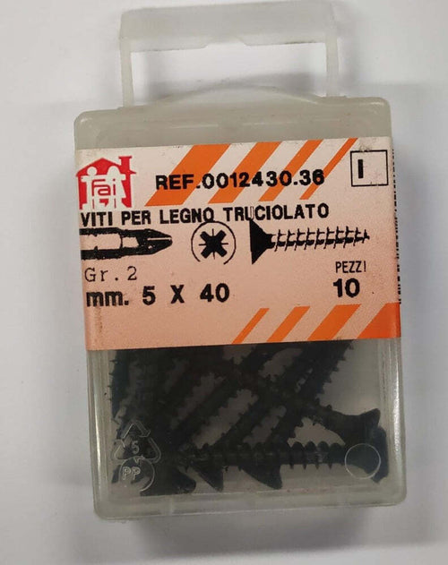 ORECA---10-VITI-PER-LEGNO-TRUCIOLATO-TESTA-PIANA-SVASATA-IMPRONTA-A-CROCE-PZ-5X40mm-IN-ACCIAIO-BRUNITO