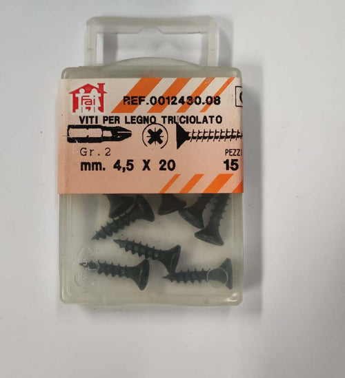 ORECA---15-VITI-PER-LEGNO-TRUCIOLATO-TESTA-PIANA-SVASATA-IMPRONTA-A-CROCE-PZ-4,5X20mm-IN-ACCIAIO-BRUNITO