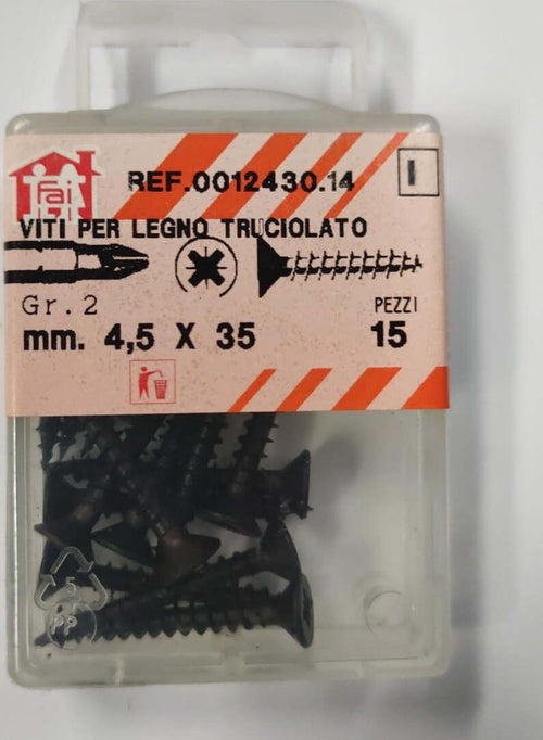 ORECA---15-VITI-PER-LEGNO-TRUCIOLATO-TESTA-PIANA-SVASATA-IMPRONTA-A-CROCE-PZ-4,5X35mm-IN-ACCIAIO-BRUNITO
