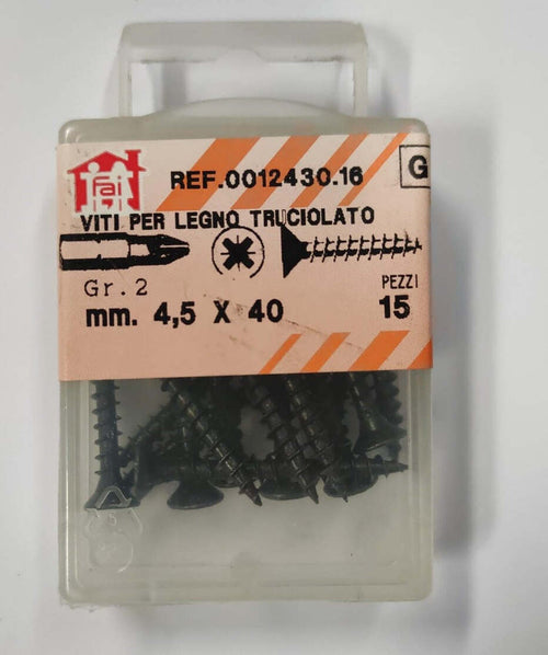 ORECA---15-VITI-PER-LEGNO-TRUCIOLATO-TESTA-PIANA-SVASATA-IMPRONTA-A-CROCE-PZ-4,5X40mm-IN-ACCIAIO-BRUNITO