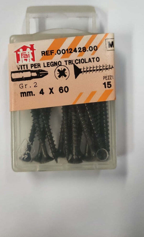 ORECA---15-VITI-PER-LEGNO-TRUCIOLATO-TESTA-PIANA-SVASATA-IMPRONTA-A-CROCE-PZ-4X60mm-IN-ACCIAIO-BRUNITO