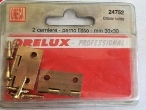 ORECA---2-CERNIERE-QUADRE-CON-PERNO-FISSO,-IN-OTTONE-LUCIDO-30X30MM