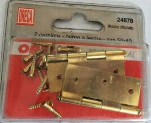 ORECA---2-CERNIERE-SEMILARGHE-IN-ACCIAIO-OTTONATO,-50X40-MM