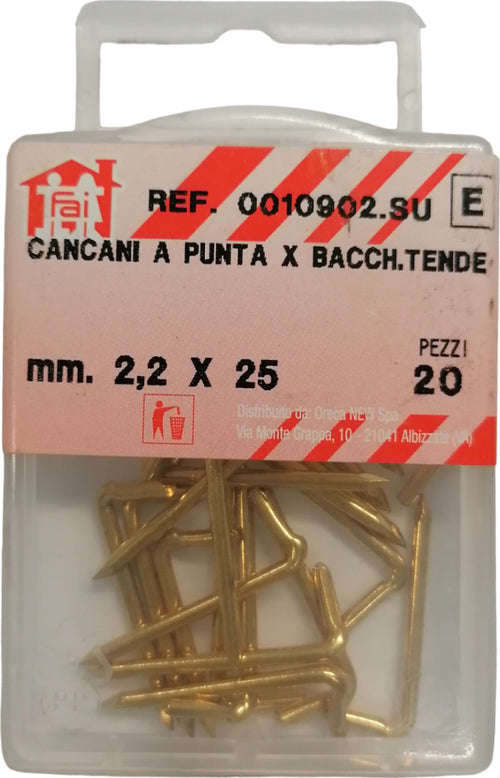 ORECA---20-CANCANI-A-PUNTA-PER-BACCHETTE-TENDE-IN-ACCIAIO-OTTONATO-2,2X25