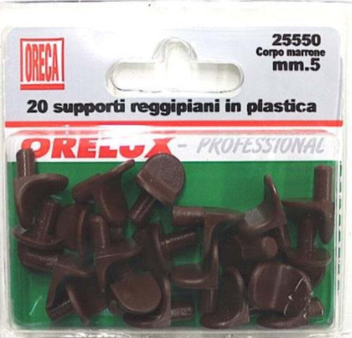 ORECA---20-SUPORTI-REGGIPIANO-IN-PLASTICA-MARRONE,-CON-PERNO-5MM