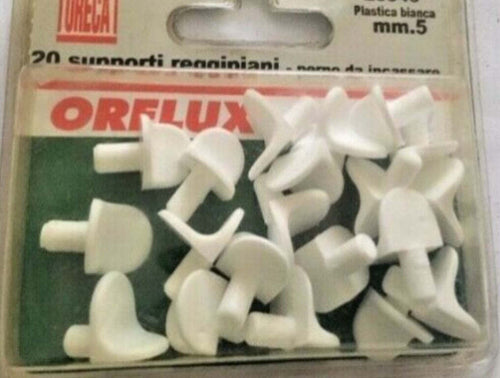 ORECA---20-SUPPORTI-REGGIPIANO-IN-PLASTICA-BIANCA,-PERNO-DA-INCASSARE-5MM