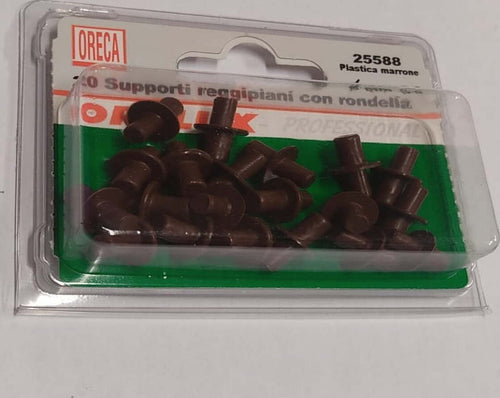 ORECA---20-SUPPORTI-REGGIPIANO-IN-PLASTICA-MARRONE---CON-RONDELLA-DI-5-6MM