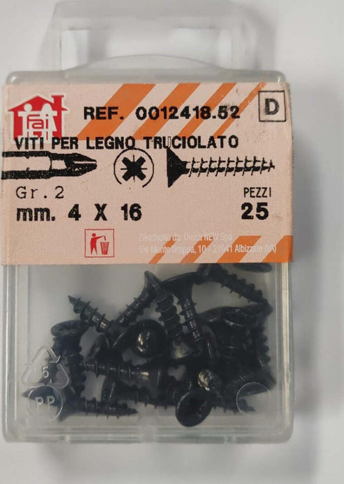 ORECA---25-VITI-PER-LEGNO-TRUCIOLATO-TESTA-PIANA-SVASATA-IMPRONTA-A-CROCE-PZ-4X16mm-IN-ACCIAIO-BRUNITO