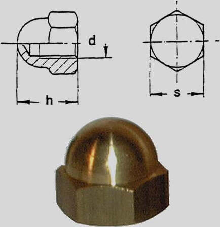 ORECA---4-DADI-ESAGONALI-CIECHI-TORNITI---A-CUPOLA-M10---IN-OTTONE-LUCIDO