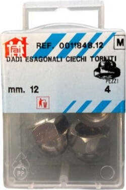 ORECA---4-DADI-ESAGONALI-CIECHI-TORNITI-IN-OTTONE-NICHELATO-M12