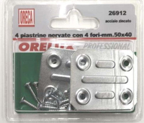 ORECA---4-PIASTRINE-DRITTE-NERVATE-IN-ACCIAIO-ZINCATO-4-FORI---50X40MM