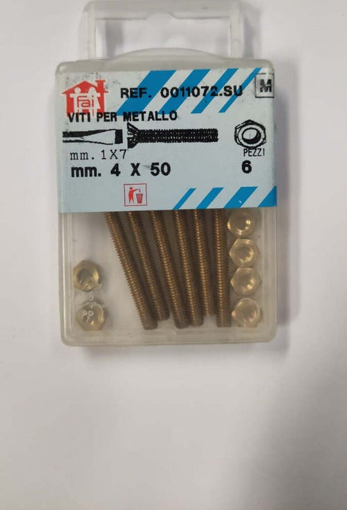 ORECA---6-VITI-PER-METALLO-TESTA-PIANA-SVASATA-CON-DADO-IN-OTTONE-LUCIDO-4X50