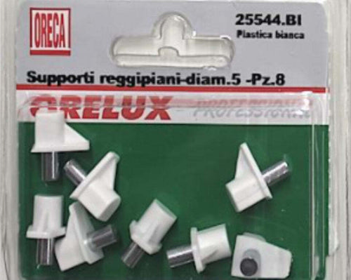 ORECA---8-SUPPORTI-REGGIPIANO-IN-PALSTICA-BIANCA,-CON-PERNO-IN-METALLO