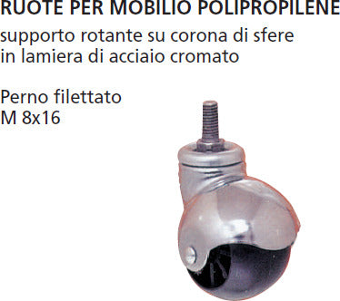 ORECA---RUOTA-IN-POLIPROPILENE-DIAM.-45-MM-CON-PERNO-FILETTATO-CROMATO-M8x16