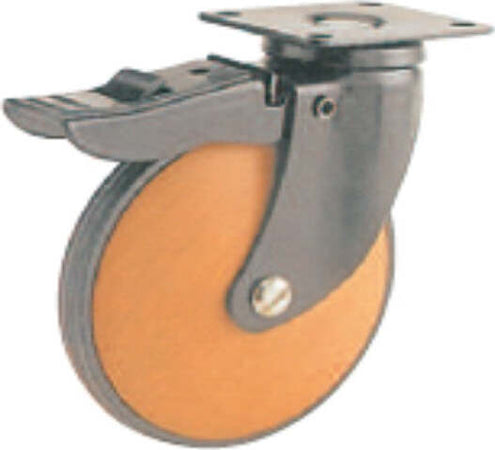 ORECA---RUOTA-PER-ARREDAMENTO-CON-PIASTRA-GIREVOLE-E-FRENO-BLOCCA-RUOTA---kg-55---ø-80---CILIEGIO