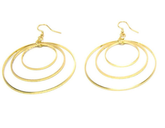 Orecchini 3 cerchi concentrici donna color oro, anallergici