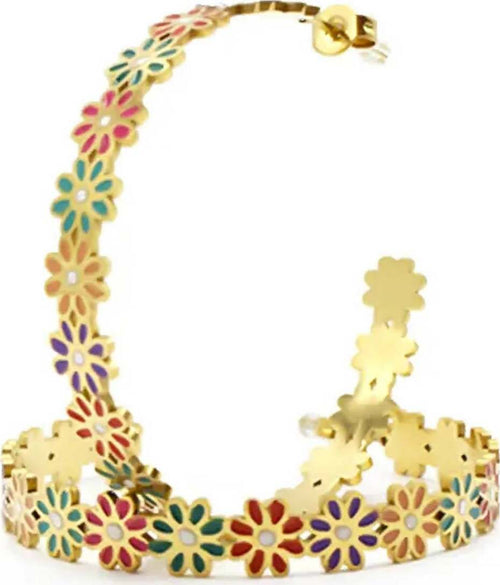 Orecchini a Cerchio Flowers Da Donna Chiusura Gancetto Multicolore Moda/Donna/Gioielli/Orecchini Leclaf - Napoli, Commerciovirtuoso.it