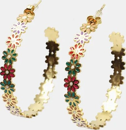 Orecchini a Cerchio Flowers Da Donna Chiusura Gancetto Multicolore Moda/Donna/Gioielli/Orecchini Leclaf - Napoli, Commerciovirtuoso.it