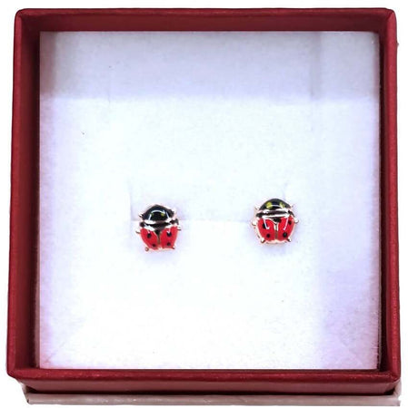 Orecchini bimba in Oro giallo 18 Kt coccinella in smalto Orecchini Bottoncino Bimba Comunione