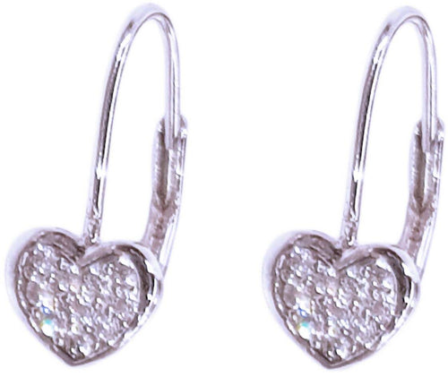 Orecchini Cuore in Argento 925 millesimi con Brillanti Zirconi Bianchi Incassati Orecchino Cuoricino Ipoallergenico Rodiato in Oro Bianco