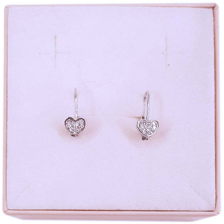 Orecchini Cuore in Argento 925 millesimi con Brillanti Zirconi Bianchi Incassati Orecchino Cuoricino Ipoallergenico Rodiato in Oro Bianco