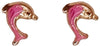 Orecchini delfino in Smalto Rosa e Oro portafortuna Comunione o Compleanno Bottoncini Oro giallo 18 Kt
