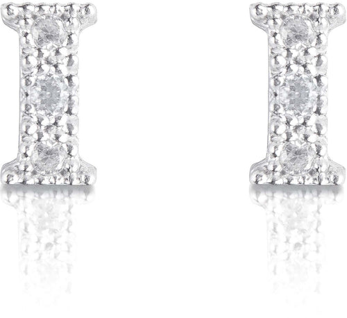 Orecchini argento 925 iniziale lettera I con zirconi