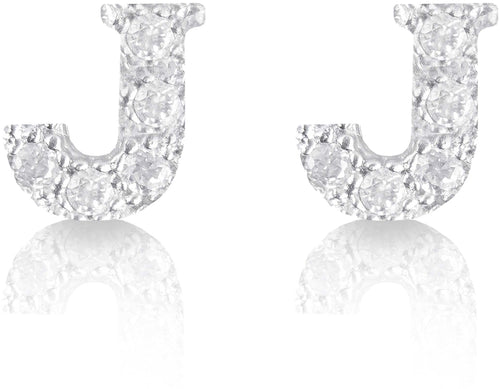 Orecchini argento 925 iniziale lettera J con zirconi