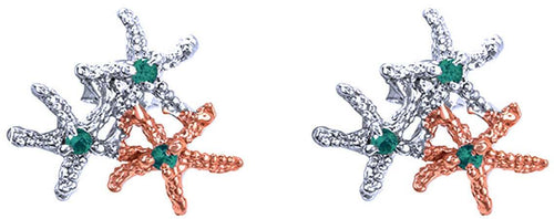 Orecchini Donna Argento bianco placcato Oro Rose 925 millesimi 3 Stelle con tormaline bianche e Agate Verdi Tipo Smeraldo Maestro Riverso