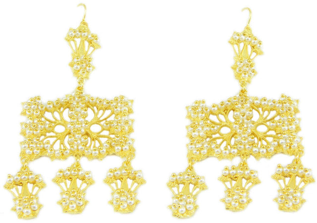 Orecchini filigrana sarda a palia campidanesi in argento dorato imperlato a mano GIOIELLO SARDEGNA