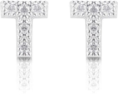 Orecchini argento 925 iniziale lettera T con zirconi