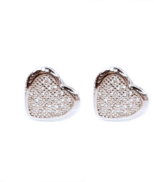 Orecchini Donna in Argento 925 millesimi a Forma di Cuore con Brillanti Zirconi Incassati Chiusura a vite