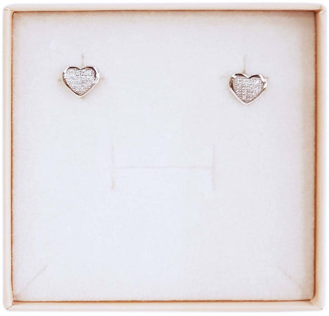 Orecchini Donna in Argento 925 millesimi a Forma di Cuore con Brillanti Zirconi Incassati Chiusura a vite