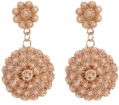 Orecchini donna in argento placcato oro rosa filigrana sarda nido d'ape a fiore pendenti