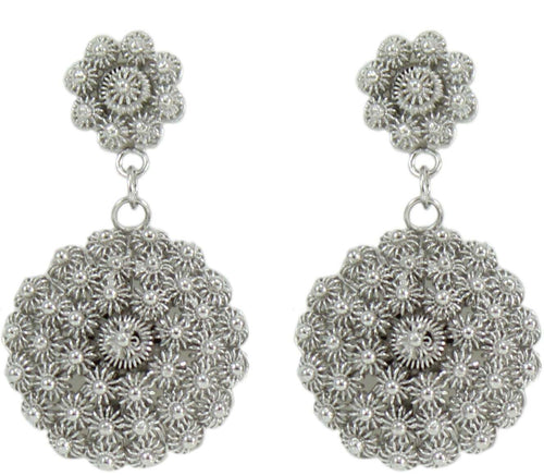 Orecchini donna in argento rodiato filigrana sarda nido d'ape a fiore pendenti