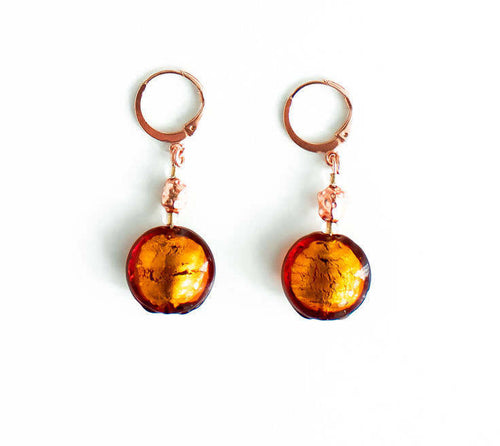 Orecchini Donna in Vetro Di Murano Ambra Bijou Fashion Artigianale Made in Italy Orecchini Pendenti in Acciaio E Ottone 4 Cm Perle Fatte a Mano